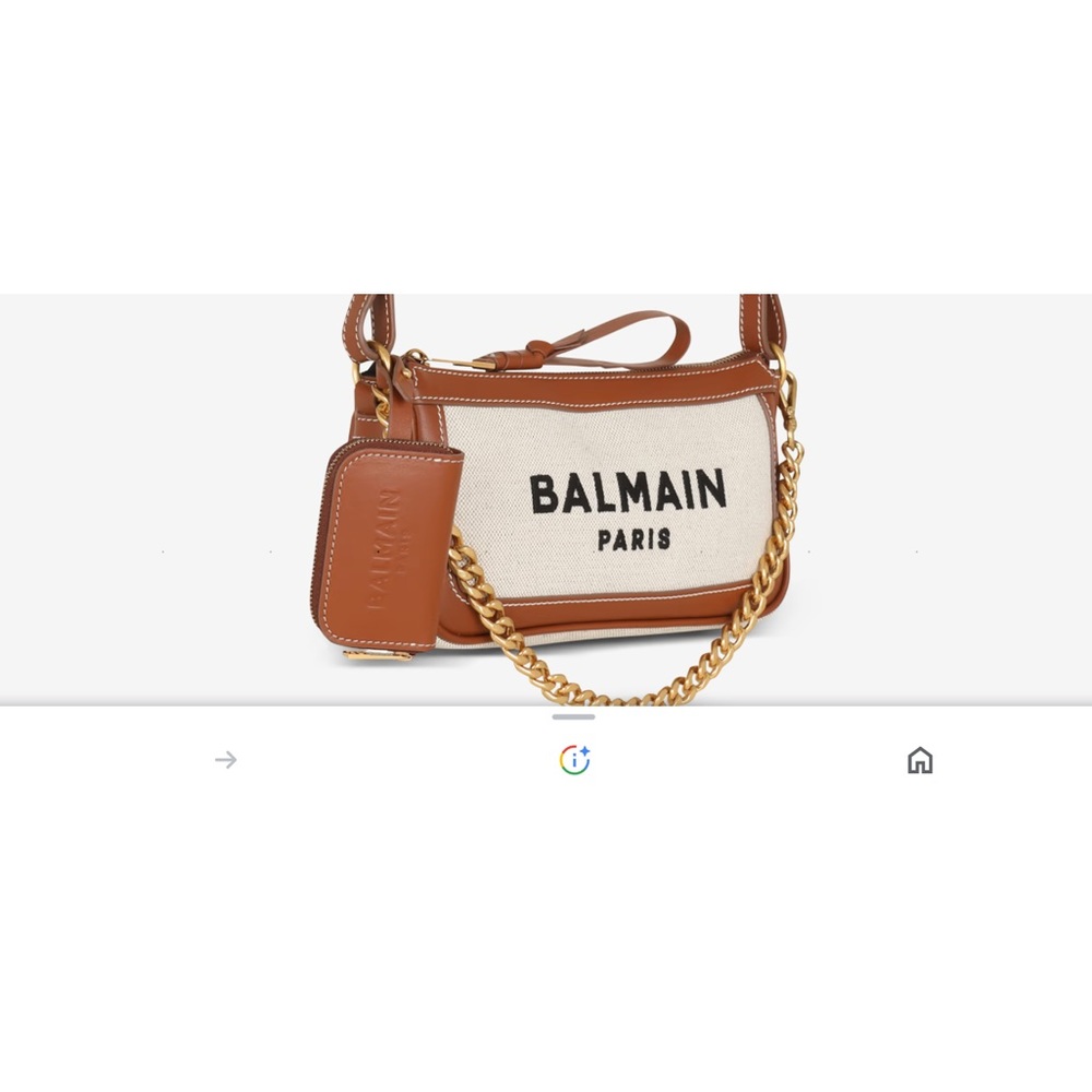 Balmain B-Army Canvas Pouch-On-Chain Beige